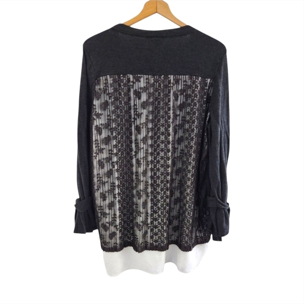 Simply Vera Wang Women’s Charcoal Gray Dark Lace Blouse XL